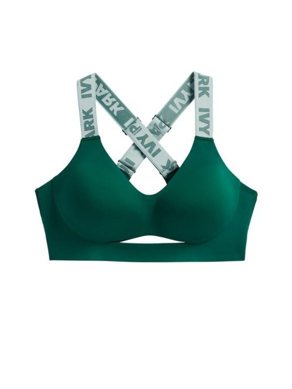IVY PARK and Adidas Emerald Green Padded Sports Bra with Logo Cross Straps